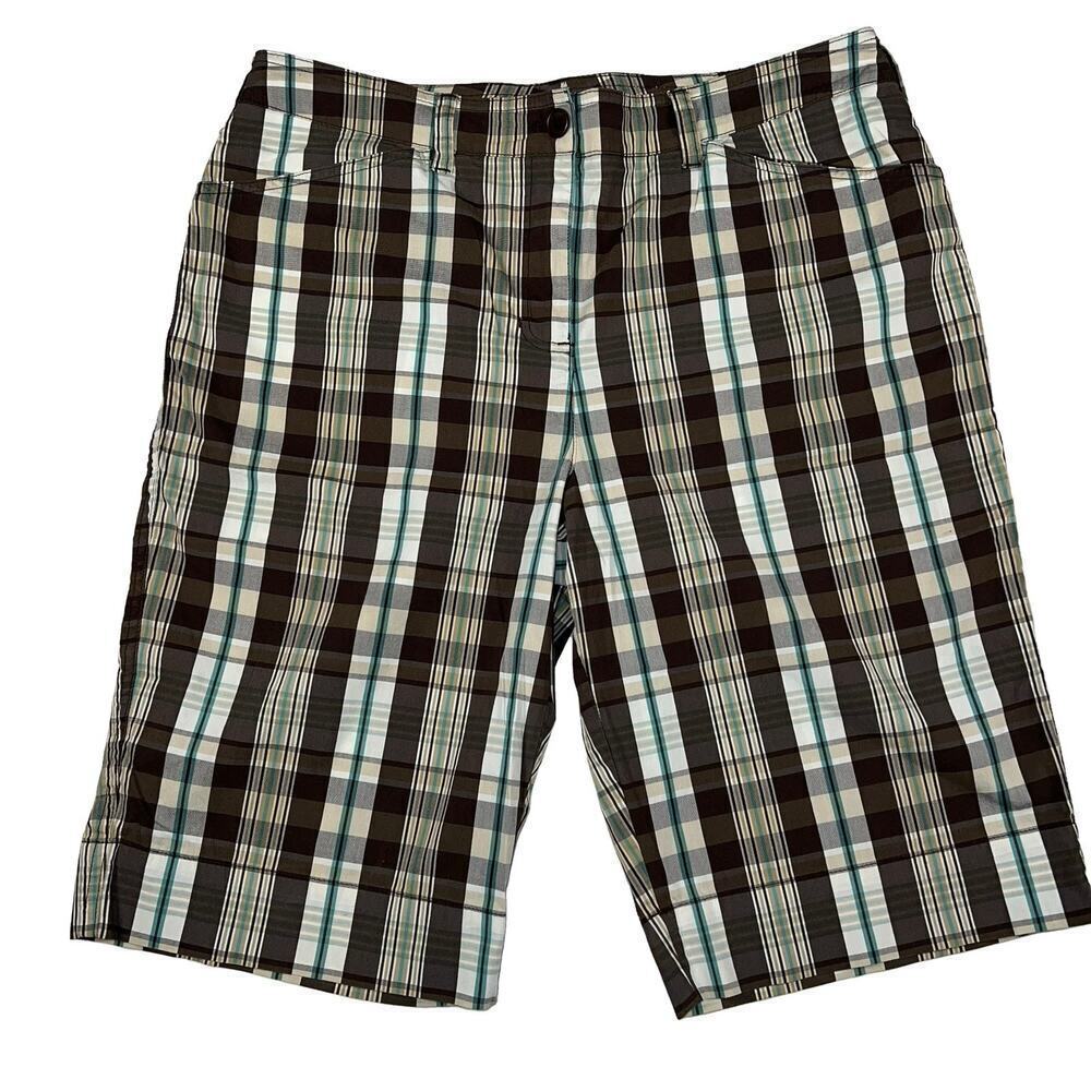 Jones New York Signature Brown Cream Plaid Bermuda Shorts Size 10